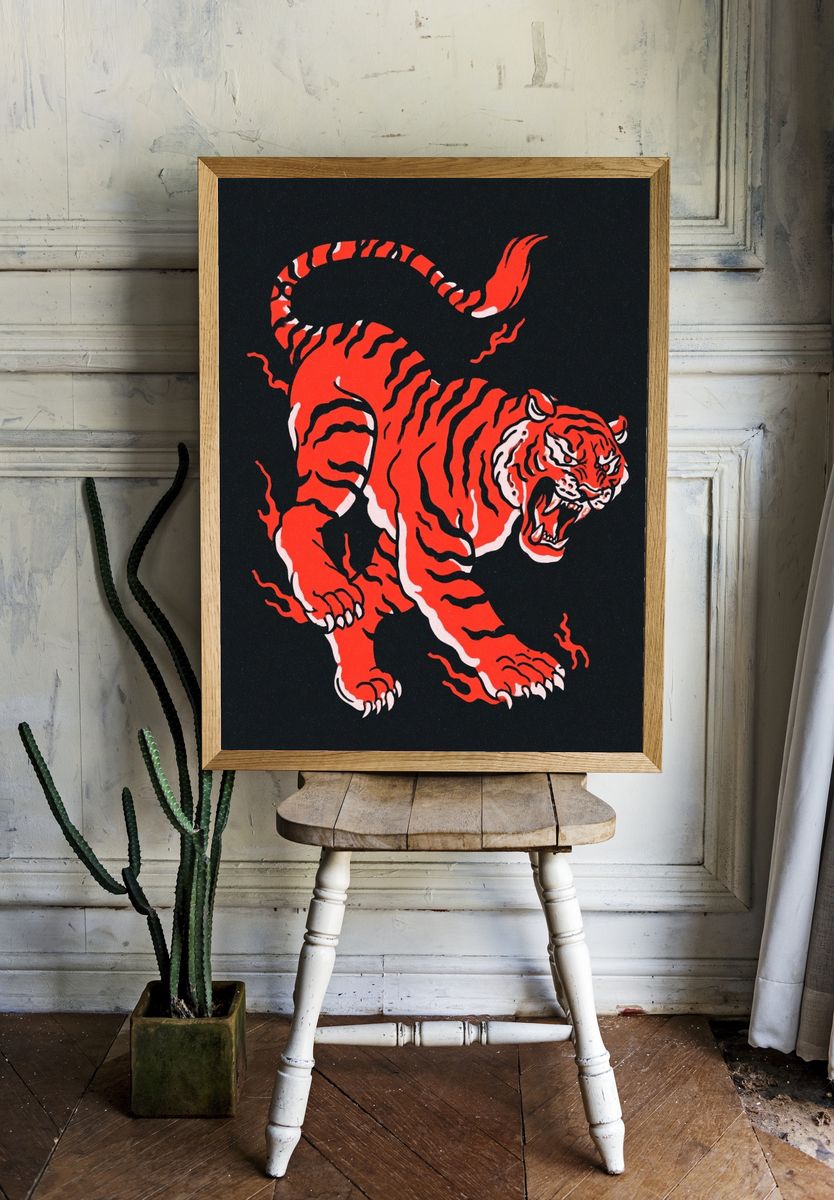 Roaring Tiger Illustration Poster. room preview