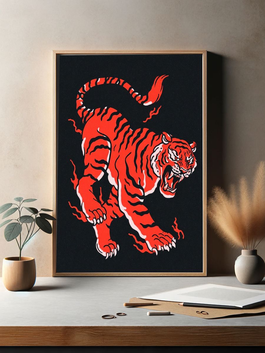 Roaring Tiger Illustration Poster. — room view 2