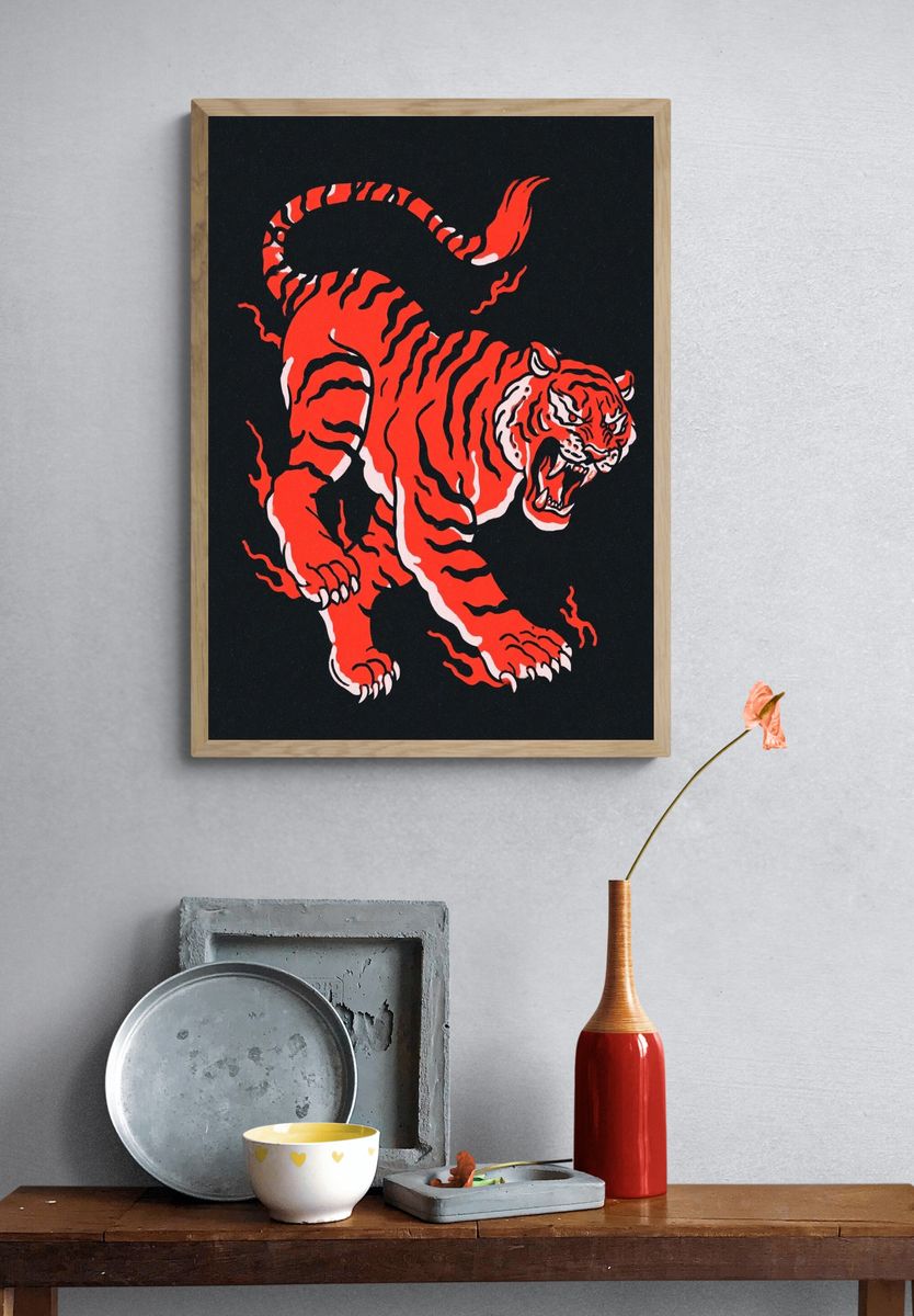 Roaring Tiger Illustration Poster. — room view 3