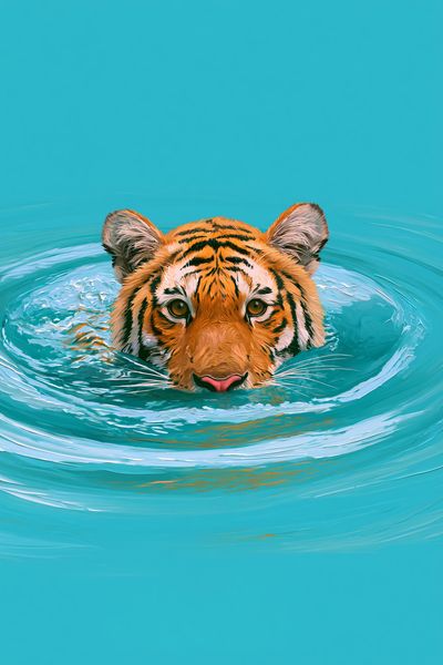 Tiger in Water Illustration Poster.