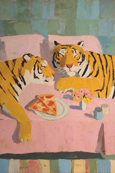 Tigers Enjoying Pizza — Illustration Print. poster