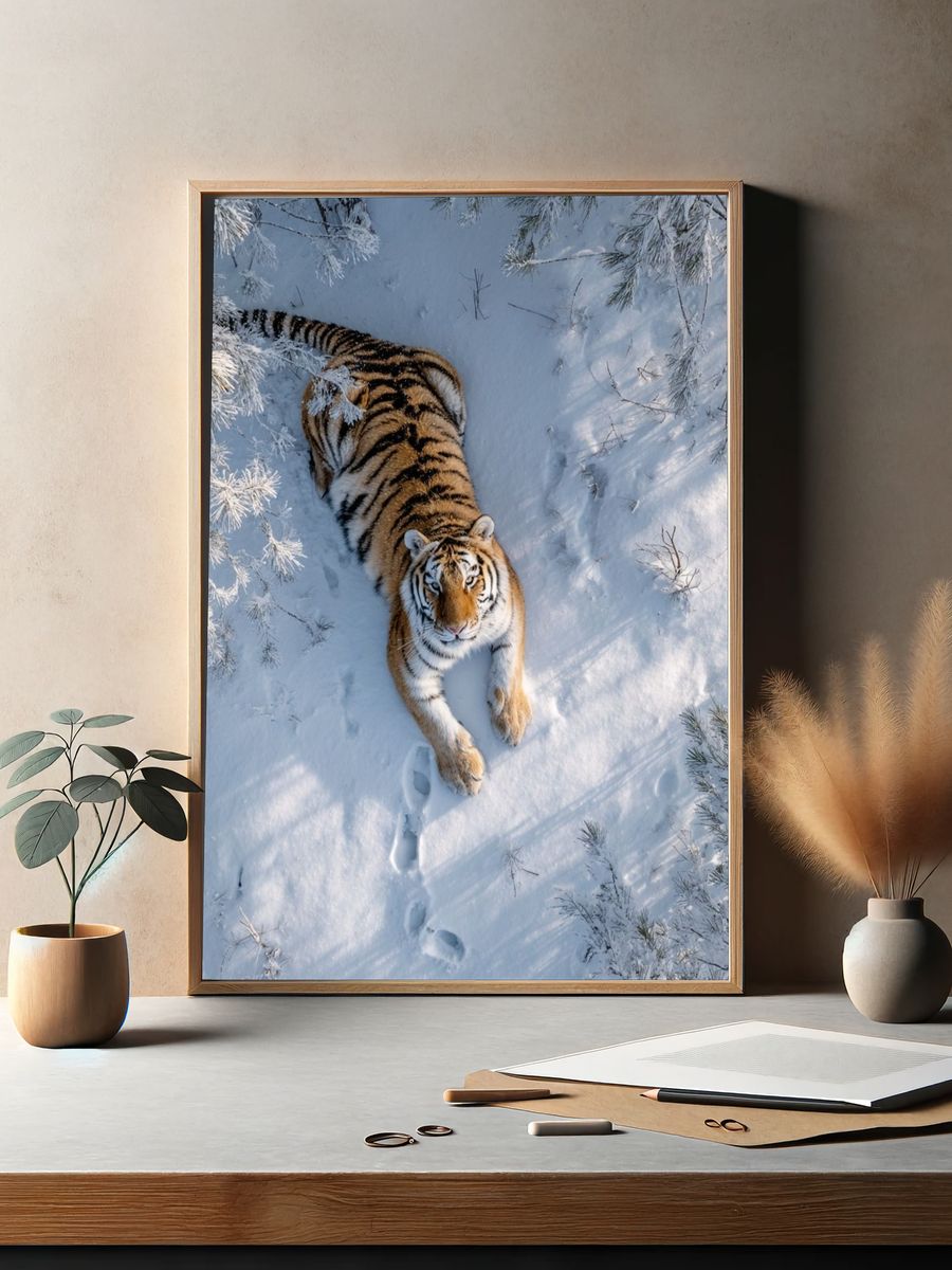 Tiger in Snow — Wildlife Photography Print. — room view 2