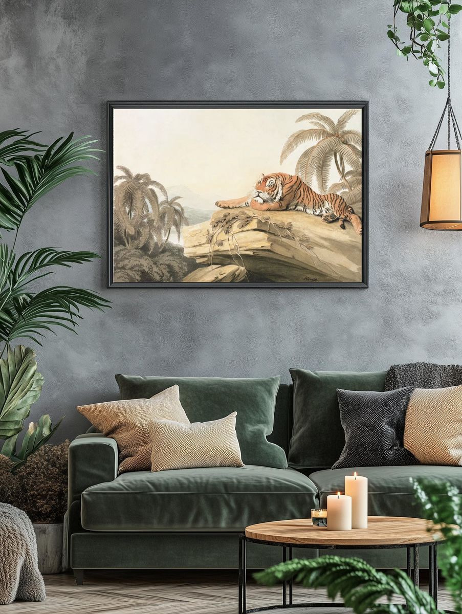 Tiger in Tropical Landscape — Vintage Print. — room view 4