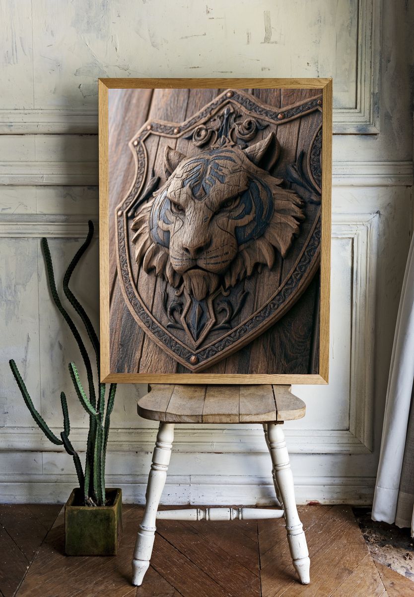 Carved Tiger Crest Illustration Poster. — room view 1