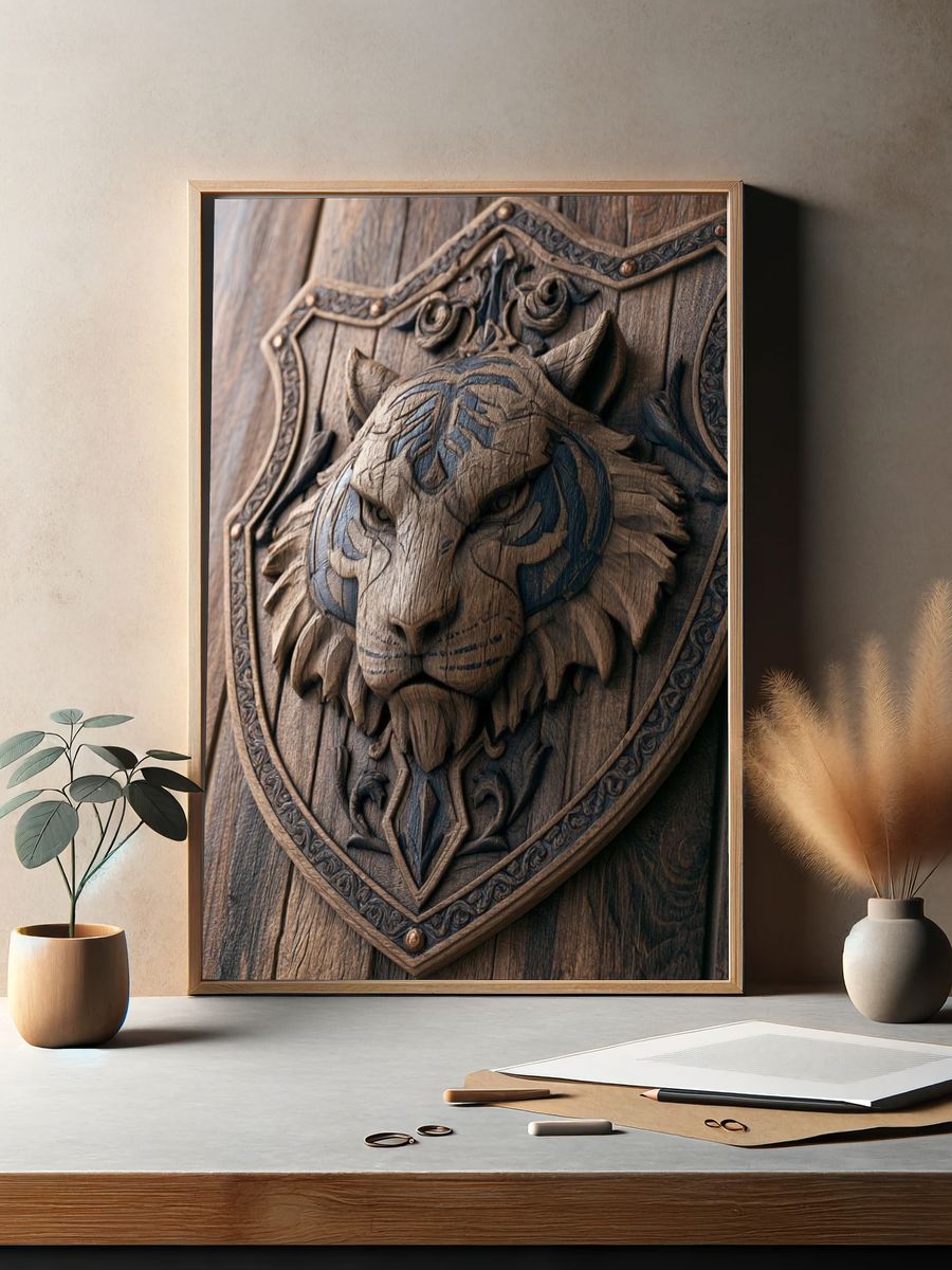 Carved Tiger Crest Illustration Poster. — room view 2