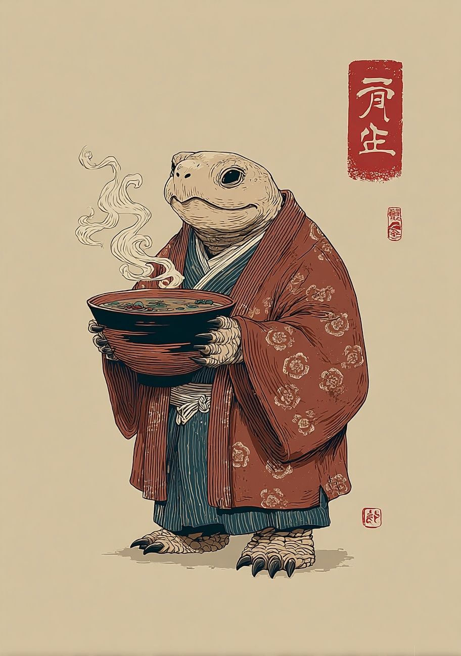 Turtle in Kimono — Illustration Print. poster — illustration art