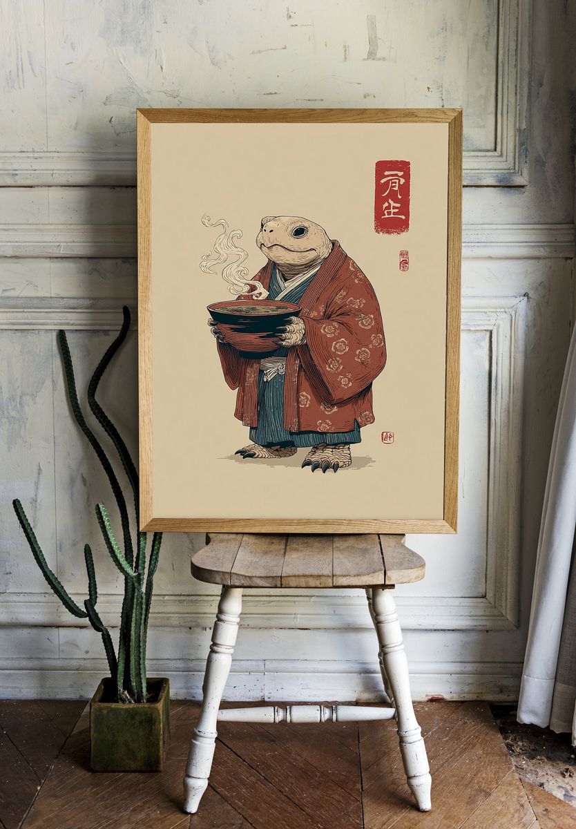 Turtle in Kimono — Illustration Print. — room view 1