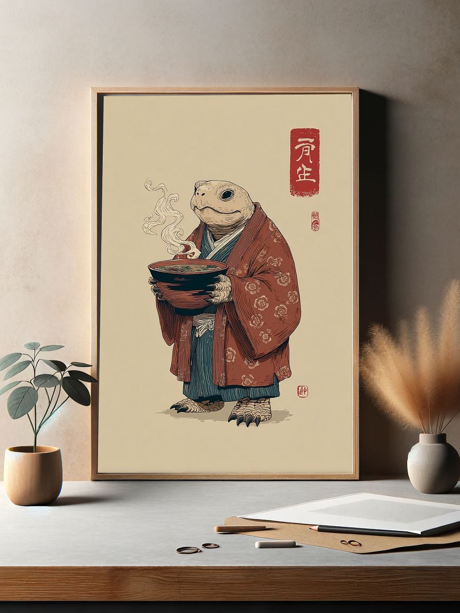 Turtle in Kimono — Illustration Print. — room view 2