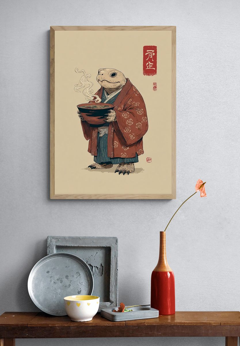 Turtle in Kimono — Illustration Print. — room view 3