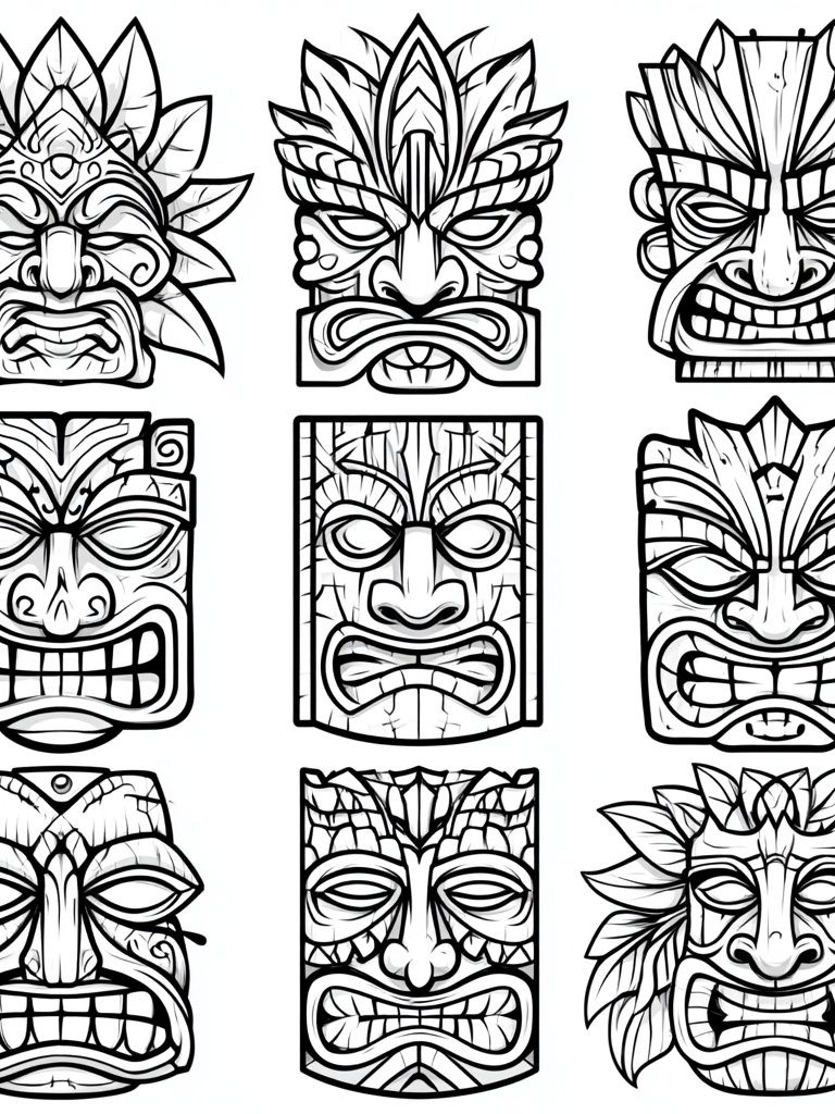 Tiki Mask Line Art Poster. poster — illustration art