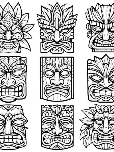 Tiki Mask Line Art Poster. poster