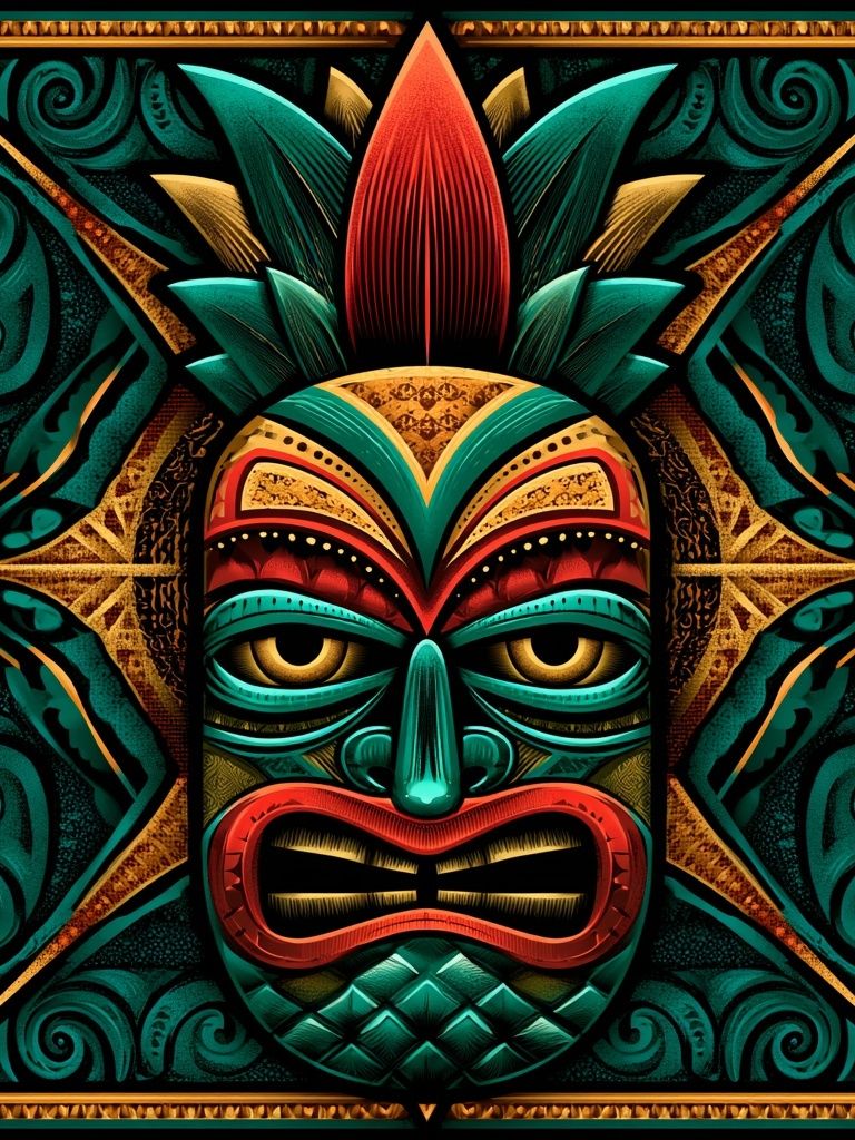 Tiki Mask Art Deco Poster. poster detail