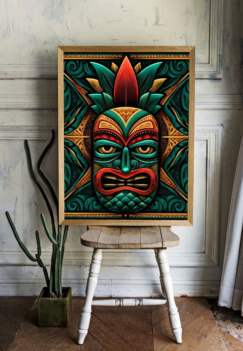 Tiki Mask Art Deco Poster. — room view 1