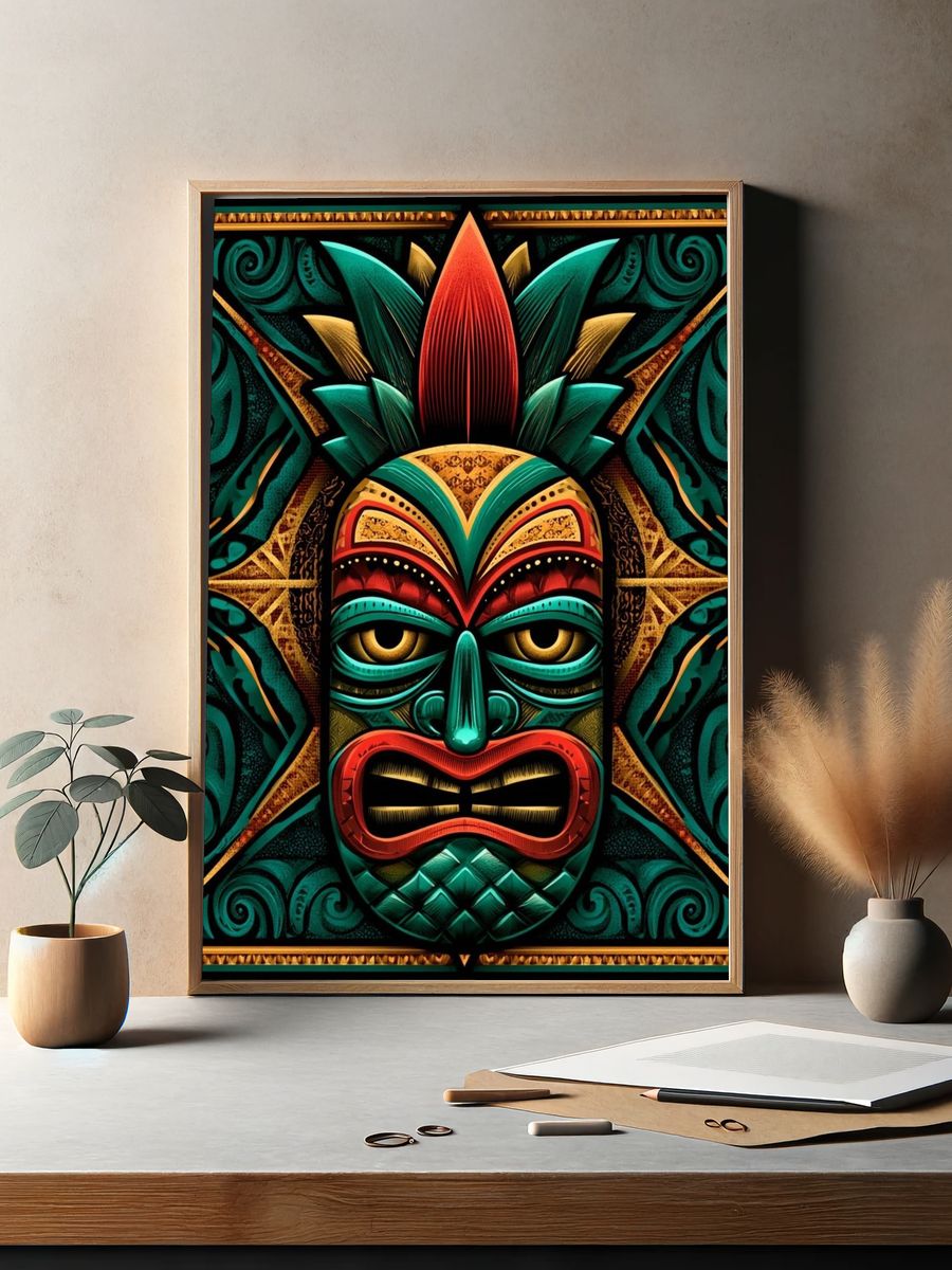Tiki Mask Art Deco Poster. — room view 2
