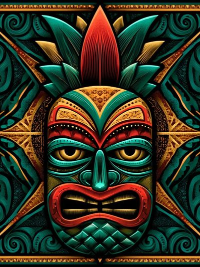 Tiki Mask Art Deco Poster.