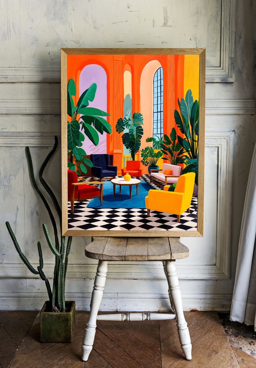 Tropical Salon Interior Illustration Poster. room preview
