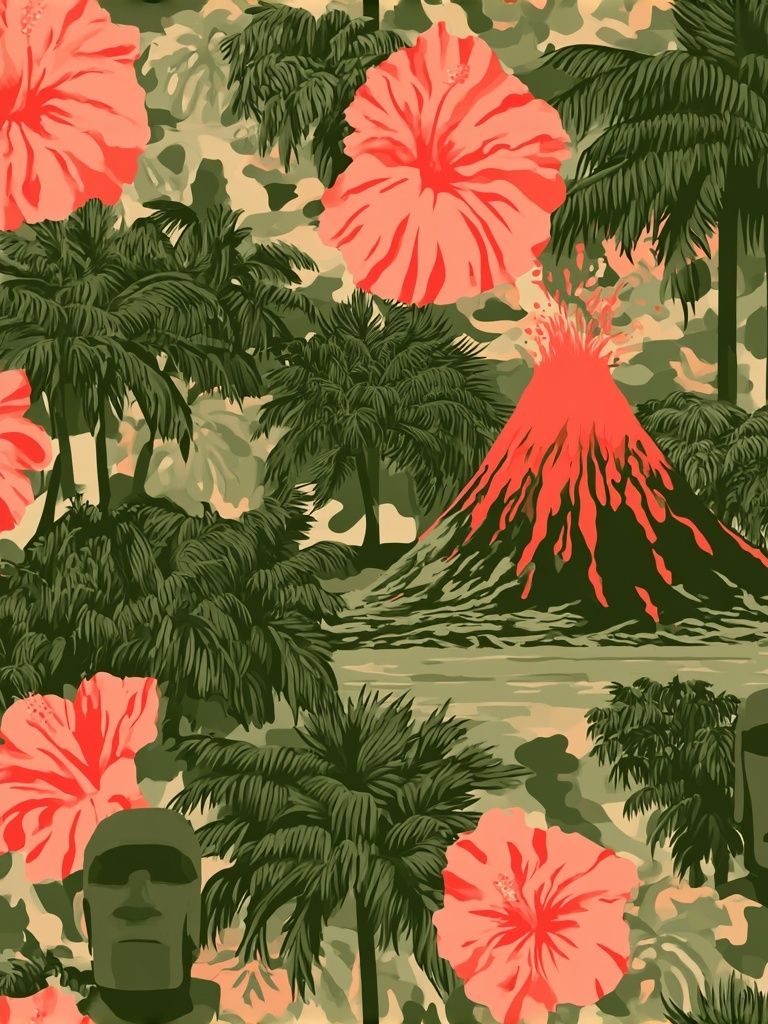 Tropical Volcano Jungle Print. poster detail