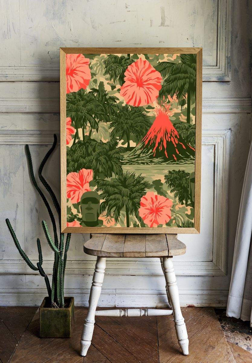 Tropical Volcano Jungle Print. room preview