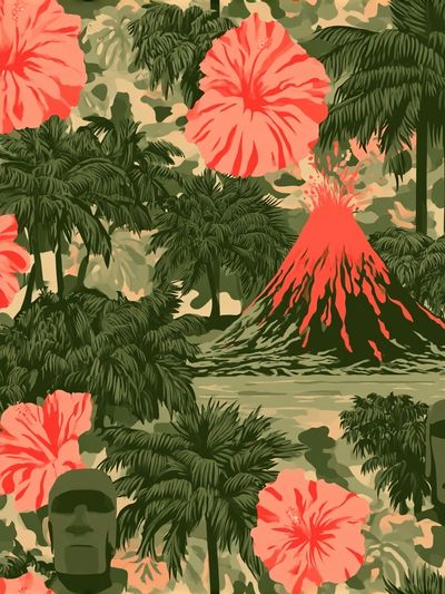 Tropical Volcano Jungle Print.