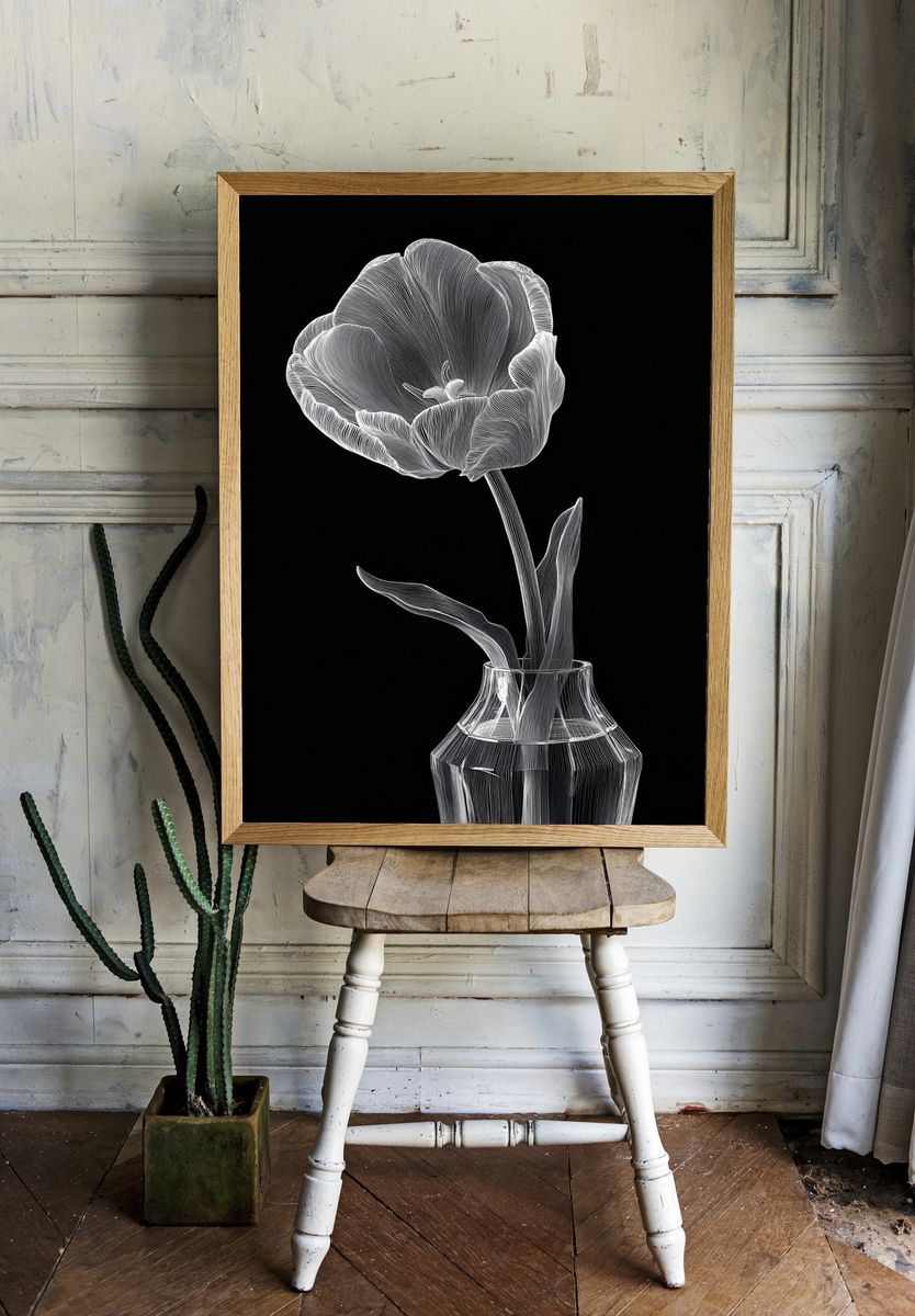 Elegant Tulip Line Art Poster. — room view 1
