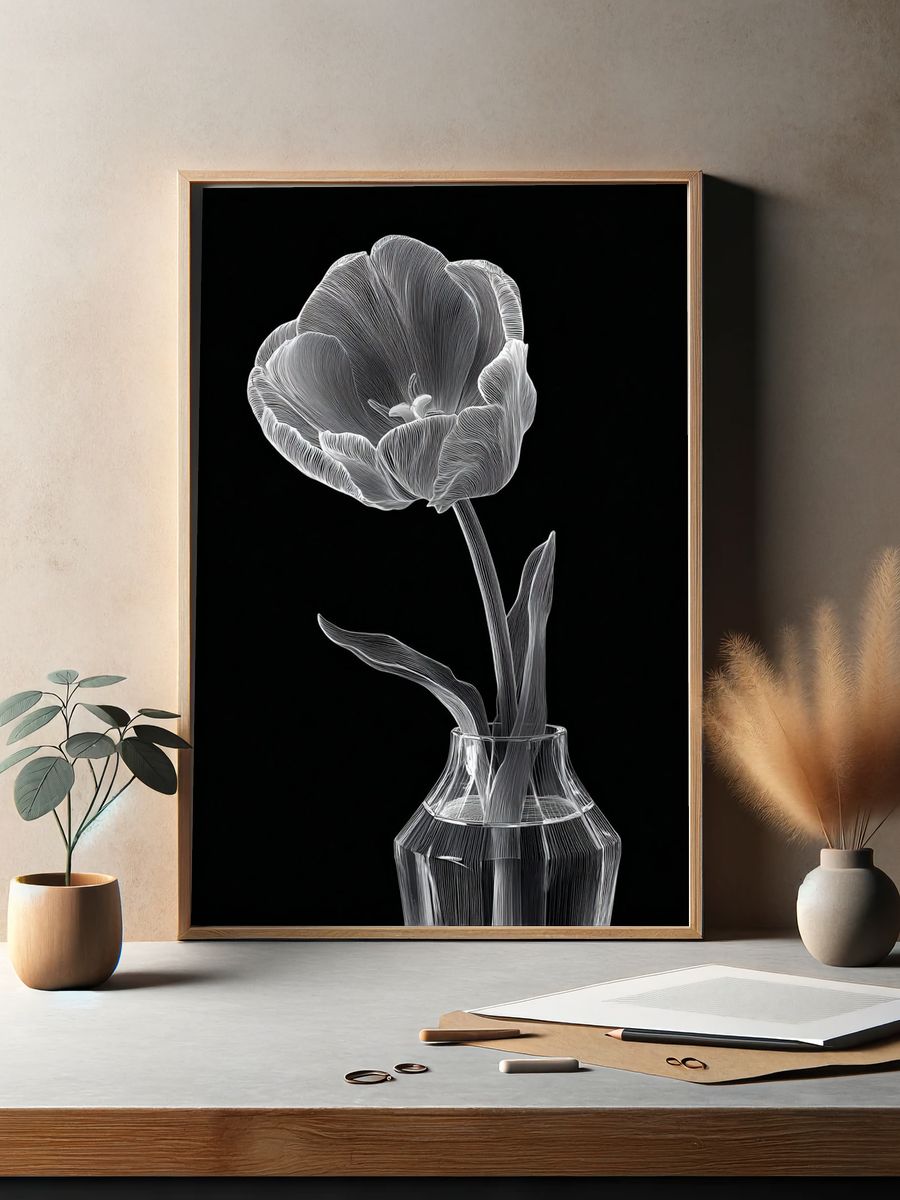 Elegant Tulip Line Art Poster. — room view 2