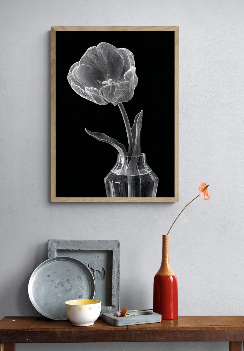 Elegant Tulip Line Art Poster. — room view 3