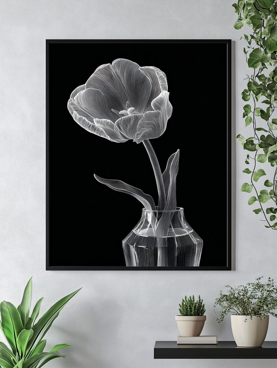 Elegant Tulip Line Art Poster. — room view 4