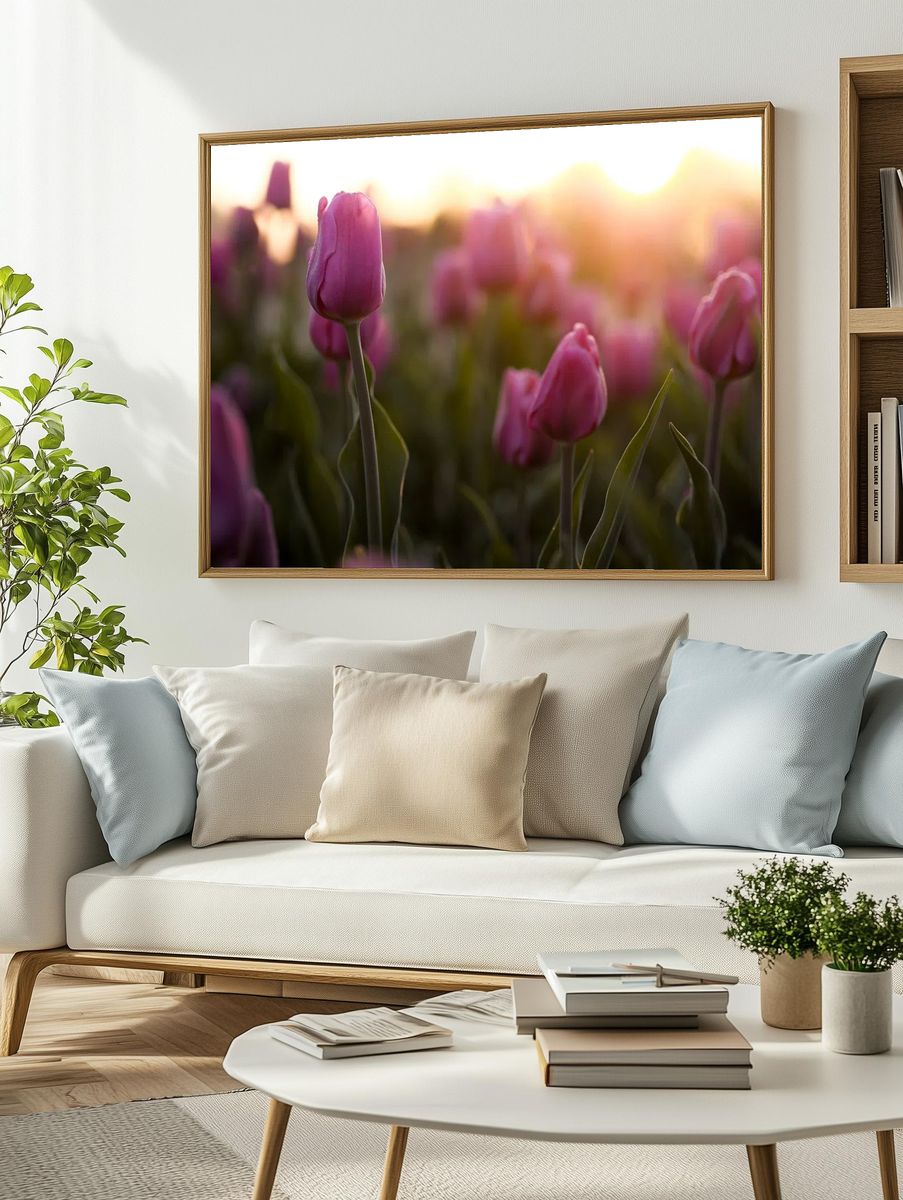 Blooming Tulips at Sunset — Nature Print. — room view 2