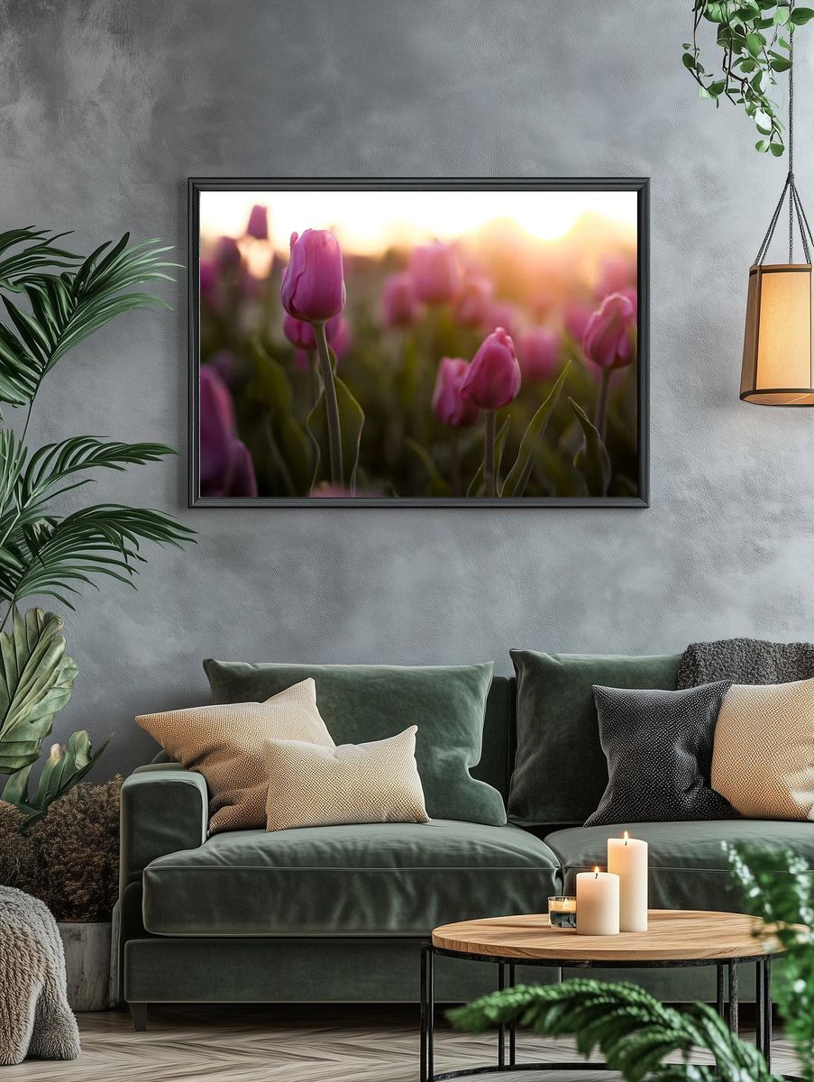Blooming Tulips at Sunset — Nature Print. — room view 4