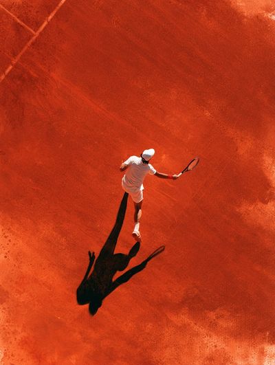 Tennis Player on Clay Court Poster.