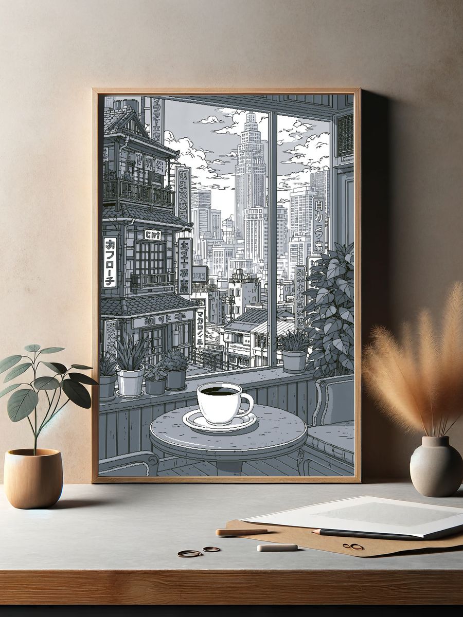 Tokyo Cafe Skyline Illustration Print. — room view 2