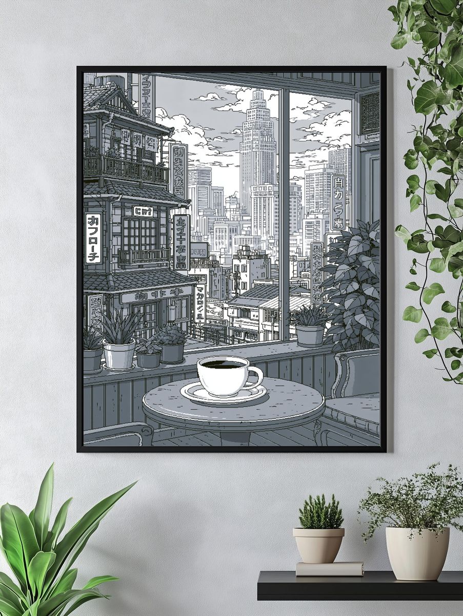 Tokyo Cafe Skyline Illustration Print. — room view 4