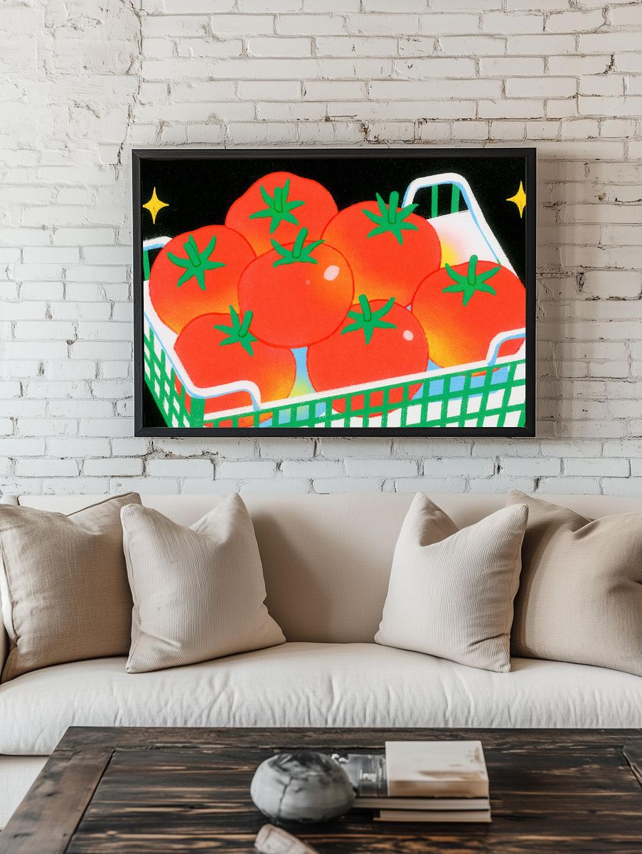 Tomatoes in Basket Illustration Poster. — room view 1