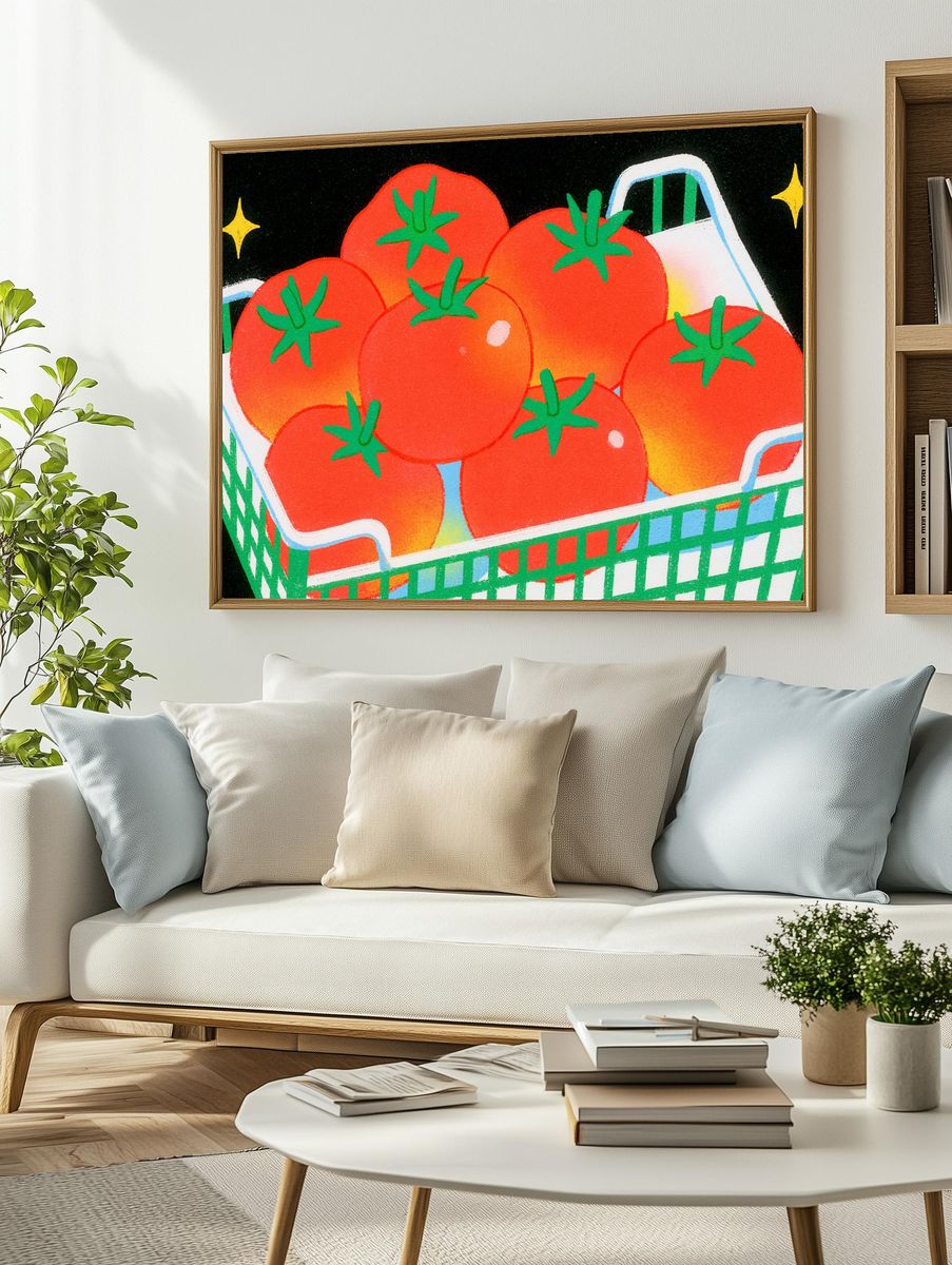 Tomatoes in Basket Illustration Poster. — room view 2