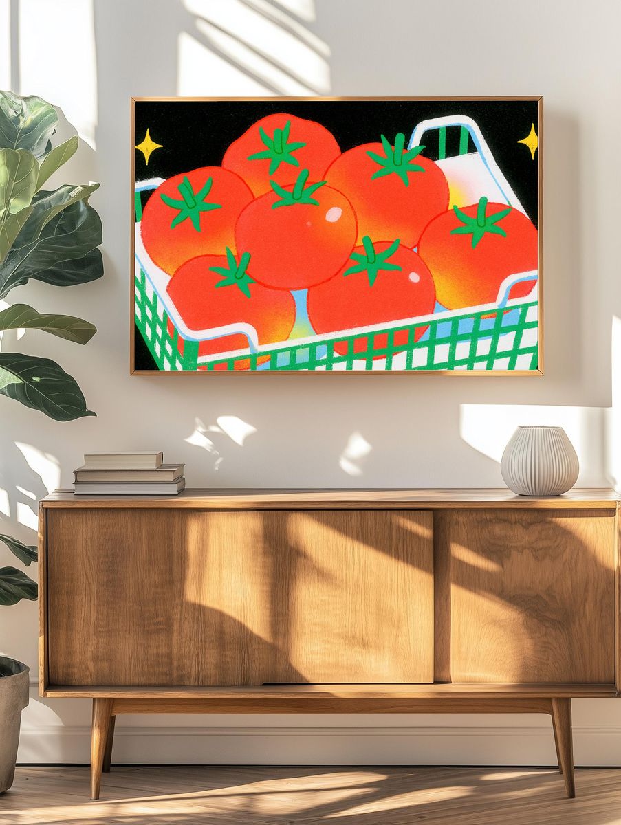 Tomatoes in Basket Illustration Poster. — room view 3