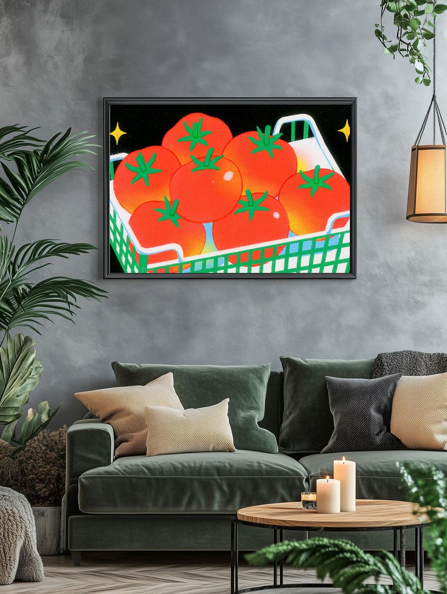 Tomatoes in Basket Illustration Poster. — room view 4