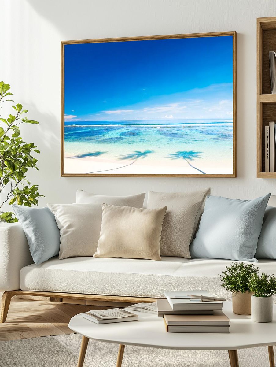 Tropical Beach with Palm Shadows — Photography Print. — room view 2