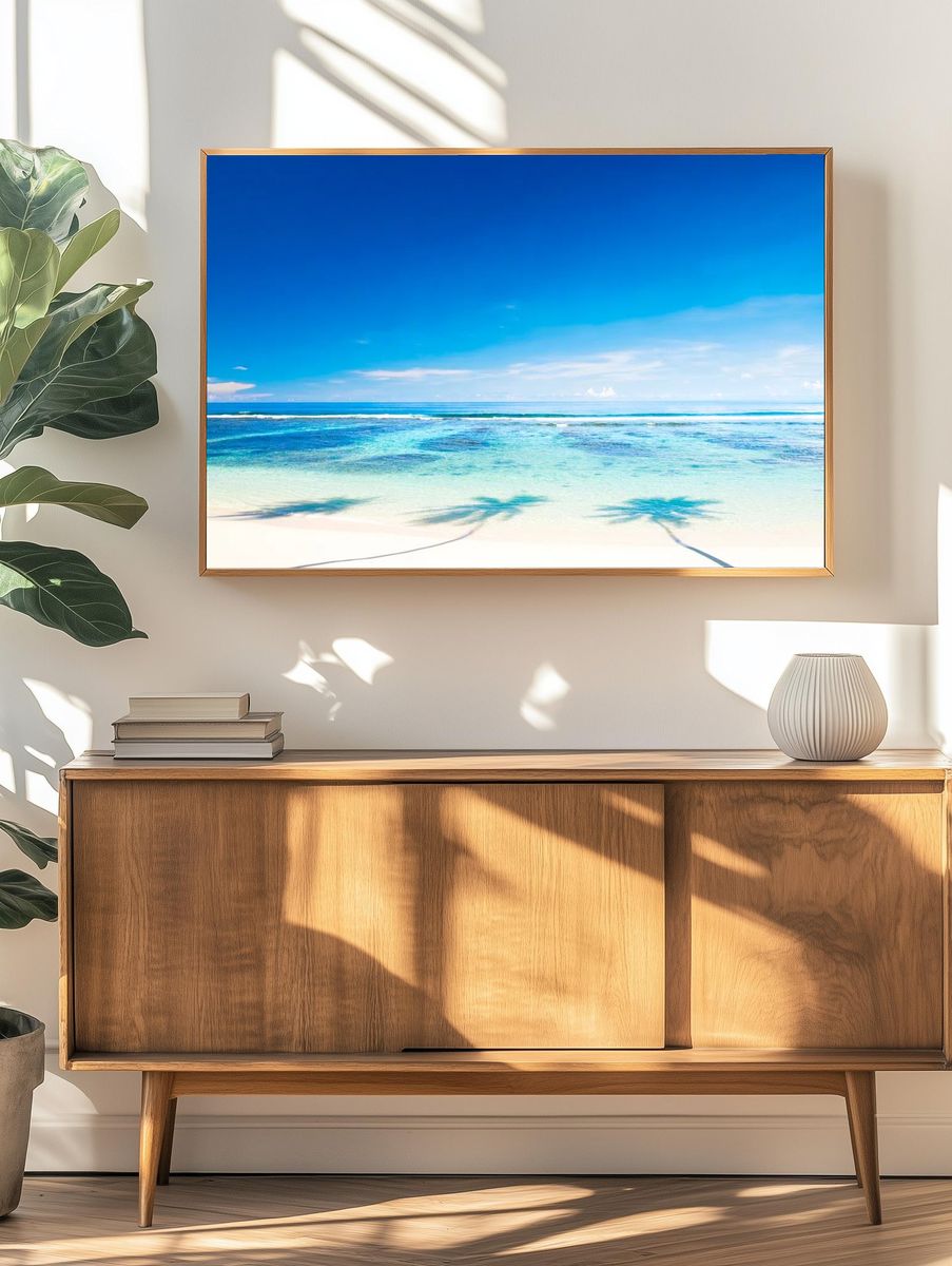 Tropical Beach with Palm Shadows — Photography Print. — room view 3