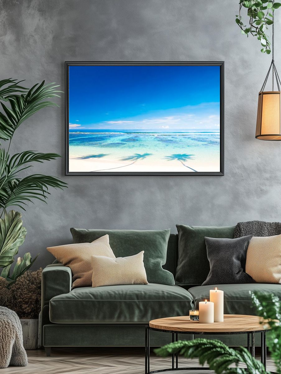 Tropical Beach with Palm Shadows — Photography Print. — room view 4