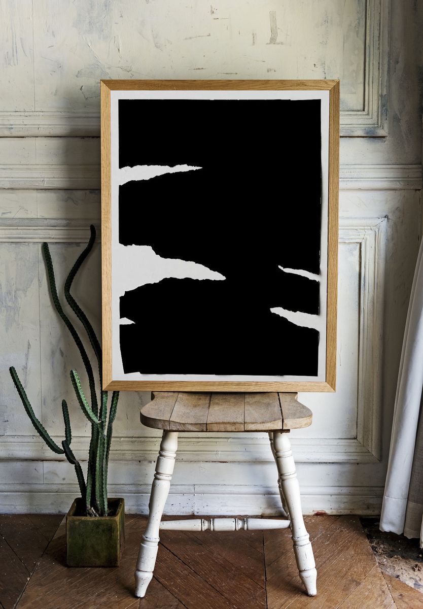 Torn Paper Black and White Poster. — room view 1