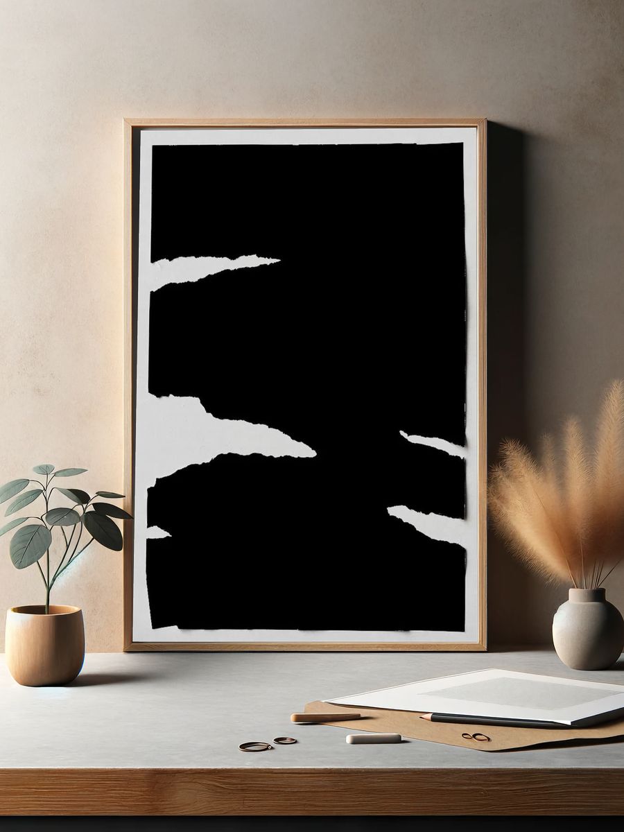 Torn Paper Black and White Poster. — room view 2