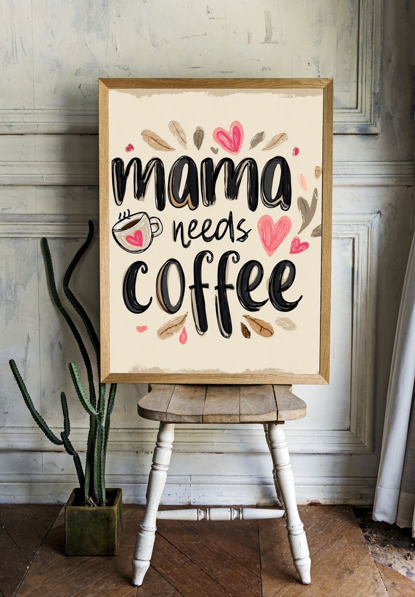 Mama Needs Coffee — Typography Print room preview