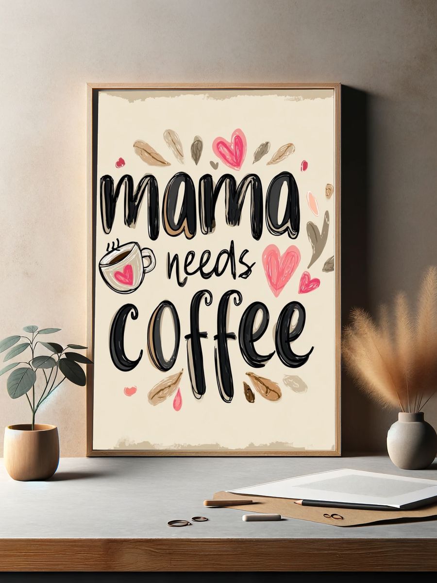 Mama Needs Coffee — Typography Print. — room view 2