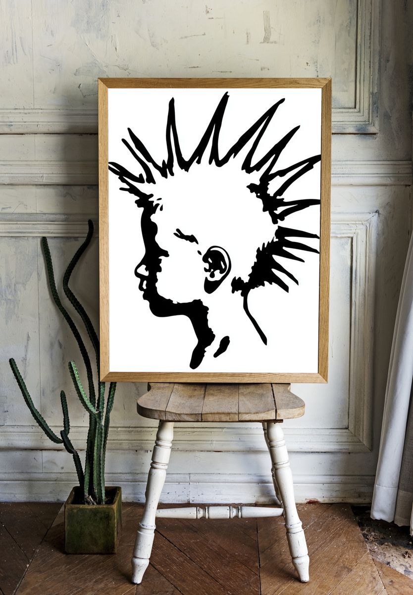Punk Mohawk Profile Typography Print. room preview