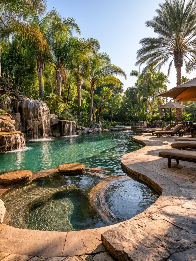 Tropical Pool Oasis Photography Poster. poster detail