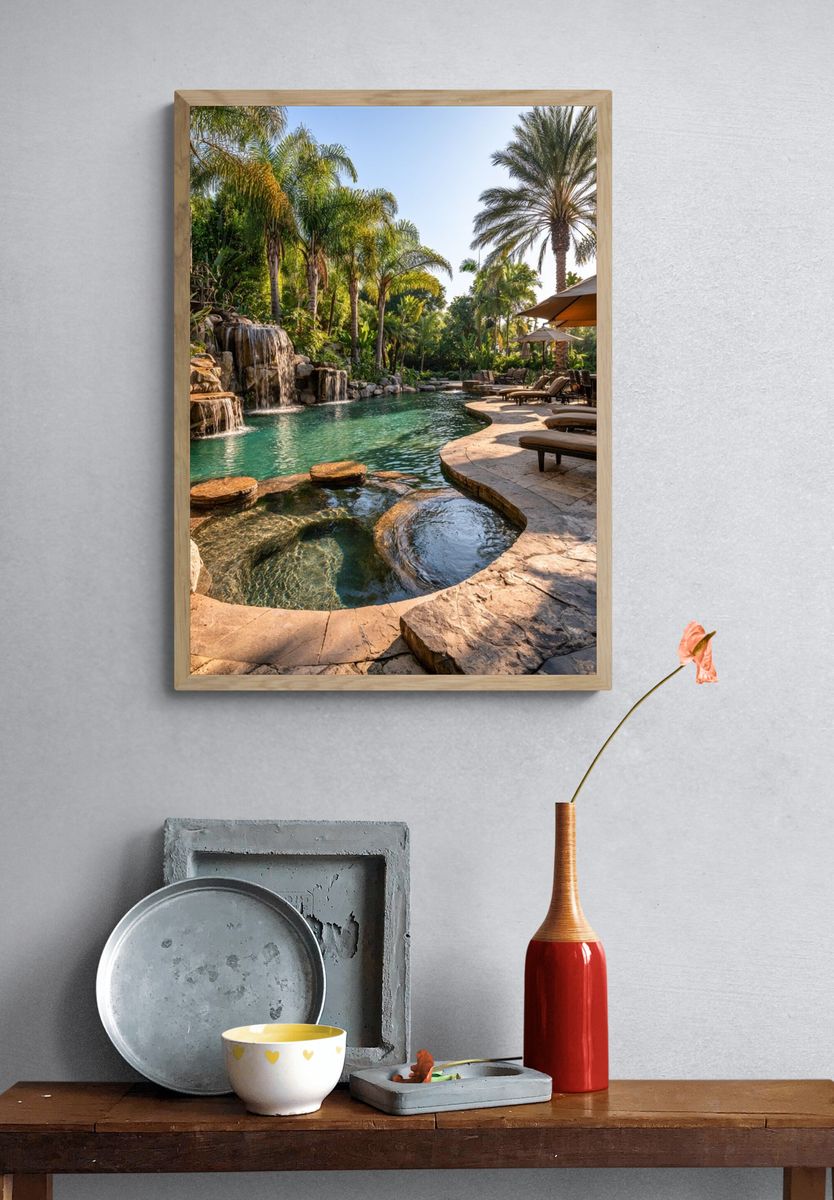 Tropical Pool Oasis Photography Poster. — room view 3