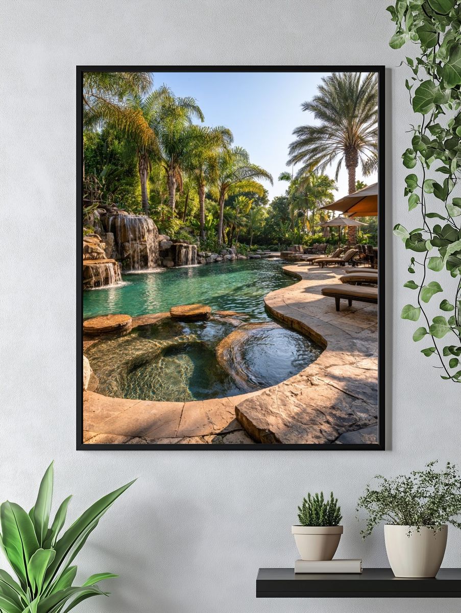 Tropical Pool Oasis Photography Poster. — room view 4