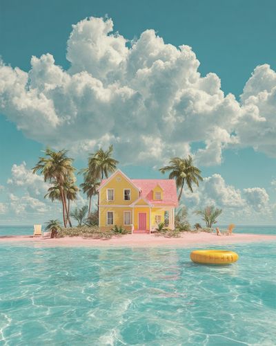 Tropical Paradise House — Illustration Print. poster print
