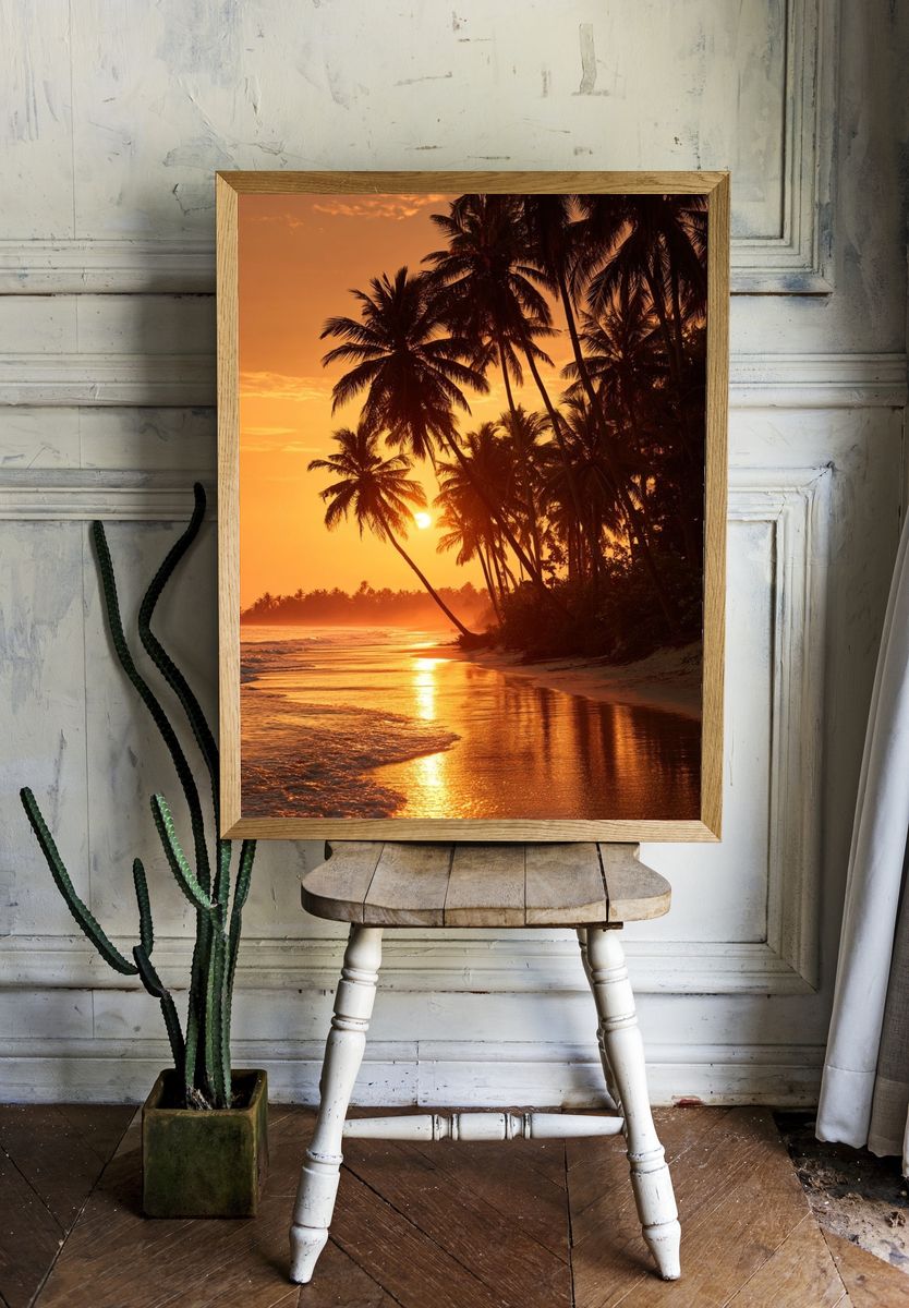 Tropical Palm Sunset Photography Poster. room preview