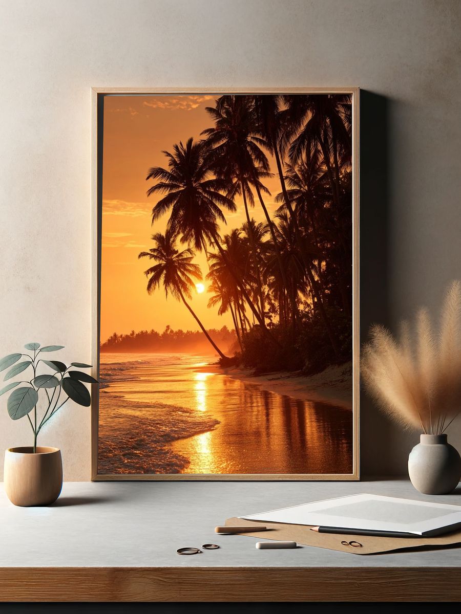 Tropical Palm Sunset Photography Poster. — room view 2